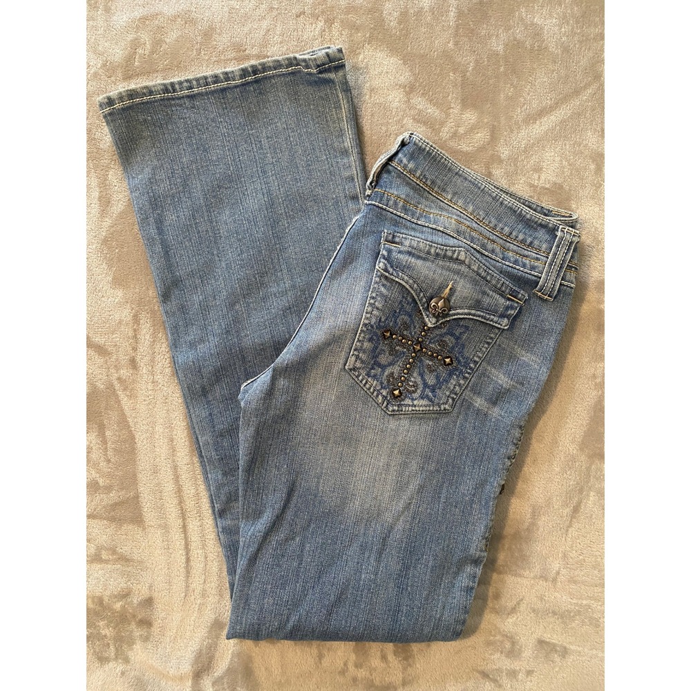Wrangler Jeans 11/34 Blue Twenty X Slim Low Rise Bootcut Studded Western Grunge